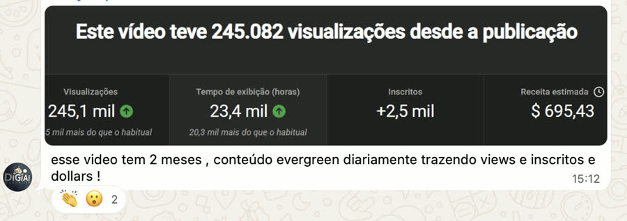 Print de resultado de aluno: 2 meses, 1 vídeo