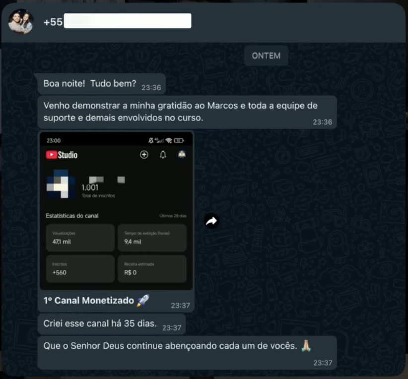 Print de resultado de canal de aluno