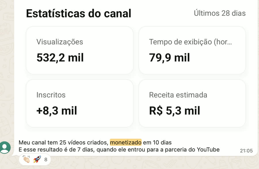 Print de resultado de canal de aluno