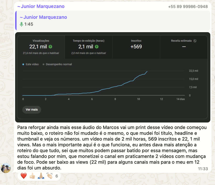 Print de resultado de canal de aluno